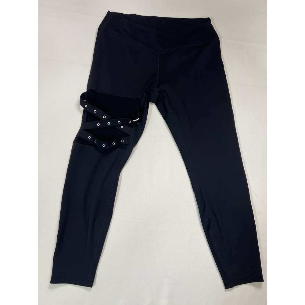Halara Daystretch High Waisted Crossover Contrast Mesh Buckle Leggings Goth Punk